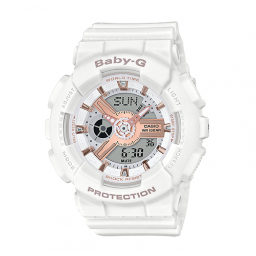 Casio G-shock Women Watch Baby -G Analog Digital With Gold Dial White Resin Band BA-110XRG-7ADR