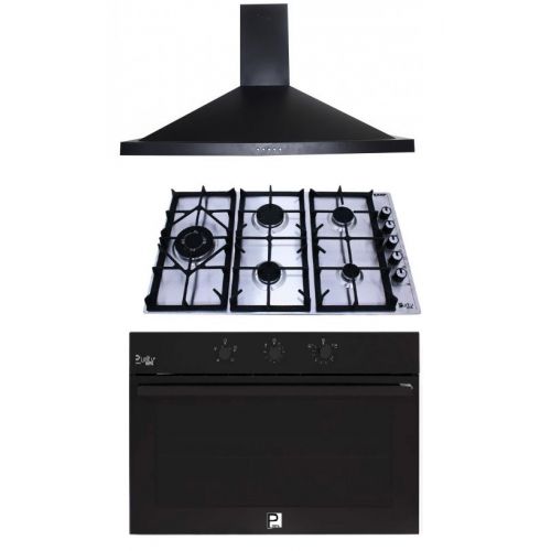 Purity Chimney Hood Pyramidal 90cm 750m3/h and Gas Hob 90 cm 5 Eyes and Gas Oven 90 cm PENTOBL90