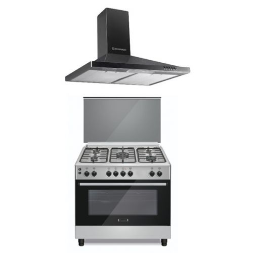 Ecomatic Cooker 90x60 cm 5 Burners Cast Iron and Chimney Hood 90cm 500 m3/h FS9104M