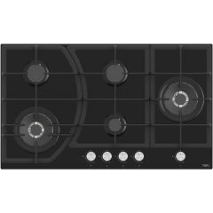 TEVA Built-In Gas Hob 90 cm 5 Burners Cast Iron Black Glass BF185WMN