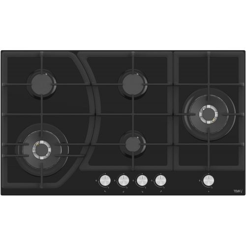 TEVA Built-In Gas Hob 90 cm 5 Burners Cast Iron Black Glass BF185WMN