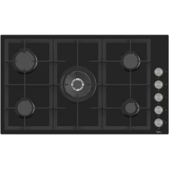 TEVA Built-In Gas Hob 90 cm 5 Burners Cast Iron Black Glass BL225