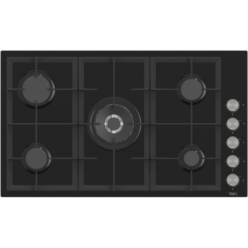 TEVA Built-In Gas Hob 90 cm 5 Burners Cast Iron Black Glass BL225