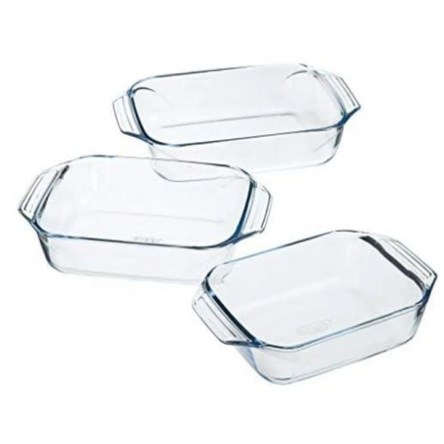 Pyrex Set Of 3 Piece Rectangular Glass Oven Trays Clear 3426470003018