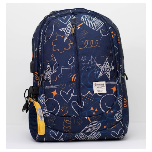 Smart Gate School Carrying Hearts Stars Backpack 6 Pockets With USB Port 15.6 Blue Black SG-9140