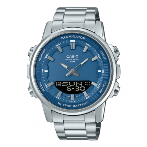 Casio Analog-Digital Combination Blue Dial Stainless Steel Mens Watch AMW-880D-2A1VDF