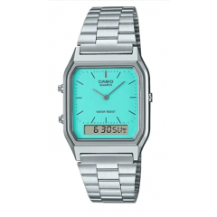 Casio Mens Watch with Turquoise Dial and Silver Band AQ-230A-2A2MQYDF