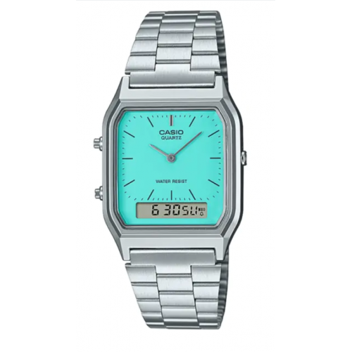 Casio Mens Watch with Turquoise Dial and Silver Band AQ-230A-2A2MQYDF