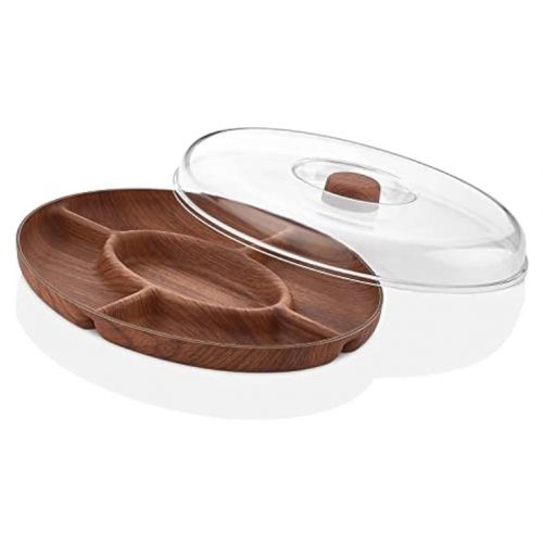 Evelin Wooden Oval Snack Plate With 5 Holes E-14797