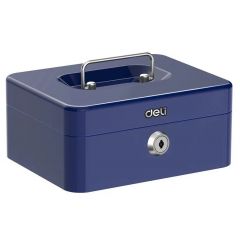 Deli Cash Box Durable Steel Construction With Key Vintage Blue ET503