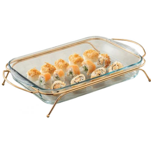 Borcam Rectangular Oven Dish with Gold Stand 40x25cm PA 59124