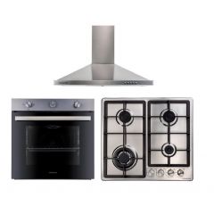 Kenwood Built-In Hood 60cm, Gas Oven 60 cm and Gas Hob 4 Burners 60 cm HOD60.450SS