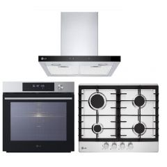 LG Instaview Built In Electric Oven 60 cm ,Gas Hob 4 Burners and Hood 60 cm 830m/h WSED7613S