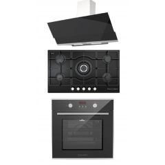 Ecomatic Built-In Crystal Gas Hob 90 cm , Gas Oven 60 cm and Chimney Hood 90 cm 1000 m3/h S927QC