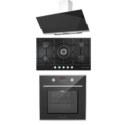 Ecomatic Built-In Crystal Gas Hob 90 cm, Gas Oven 60 cm and Chimney Hood 90 cm 1000 m3/h S927QC