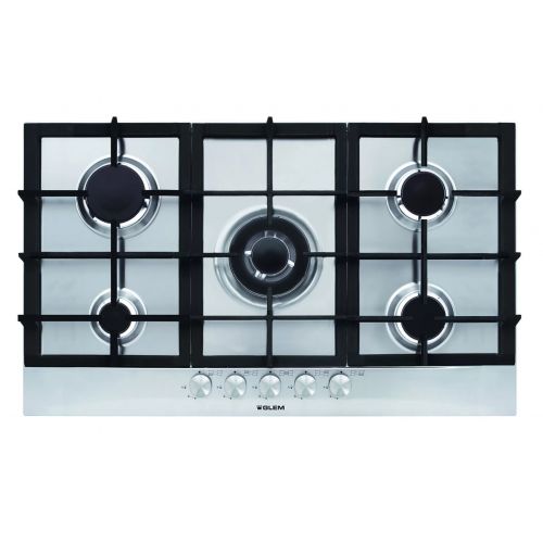 Glem Gas Hob 90 cm Cast Iron Safety Stainless and Glem Gas Oven 60 cm Gas with Grill GFEW21 IX