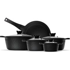 Cookin Aboud Set die cast Granite 9 Pcs 18-20-24-28 and Fry Pan 28 cm Black CO-8731