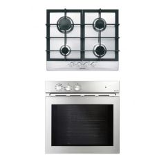 Glem Gas Hob 4 Gas Burners 60cm Stainless and Glem Gas Oven 60 cm Gas 9 functions with Grill and Fan GFEW21 IX