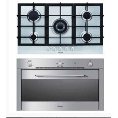 Glem Gas Built-in Gas Oven 90 cm 2 Fans, Gas Hob 90 cm and Chimney GFD9W1IX