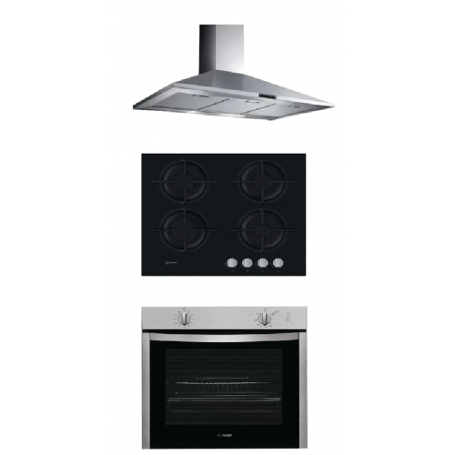 Indesit Built-In Gas Hob 60cm,Gas Oven 60cm and Turbo Air Hood 60cm 700 m3/h ING 61S/BK