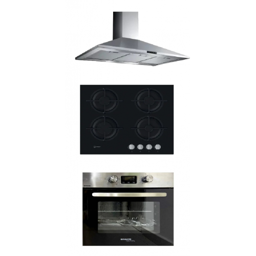 Indesit Built-In Gas Hob 60cm,Nardi Gas Oven 60cm and Turbo Air Hood 60cm 700 m3/h ING 61S/BK