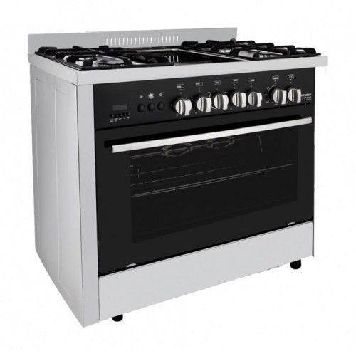 Fresh Gas Cooker Semi-BuiltIn 5 Burners 90x60 cm Timer for Gas Stopping With Fan Digital Stainless: PROFESSIONAL Grillo