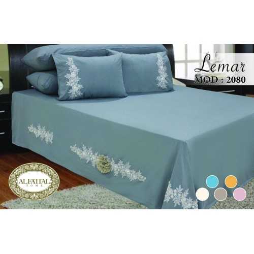 LEMAR Bed sheet Size 240cm*250 cm Embroidered Decorated with Artificial Organza flowers Set 5 Pieces B-2080