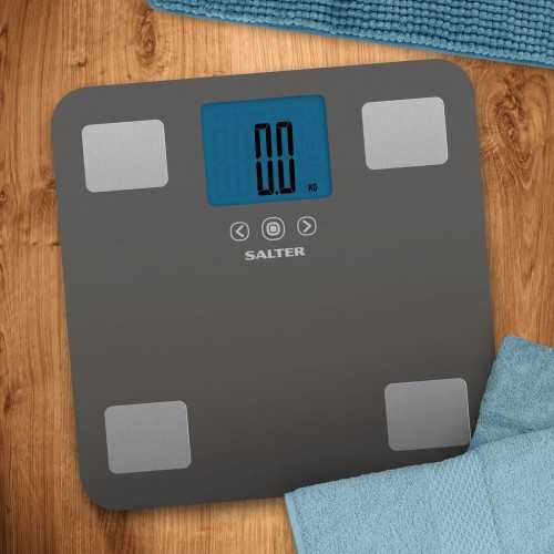 Compact Glass Analyser Bathroom Scale, Silver - Measures weight, body fat  %, body water % and BMI