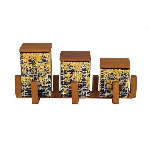 Oxford Ceramic square Spice Set 3 pieces With Stand A8-2