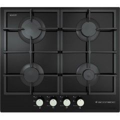 Ecomatic Built-In Crystal Hob 60 cm 4 Gas Burners Cast Iron Black New Square Design S627QC