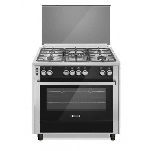 Ecomatic Semi Professional Cooker 90x60 cm 5 Burners Cast Iron Safety Crystal Control Panel Stainless FS9404PRO