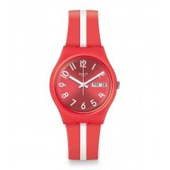 SWATCH Women's Red-White Band With Red Dial Watch Analoge Silicone GR709