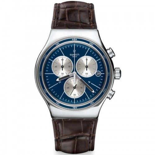 SWATCH Irony Wales Men's Watch Chronograph Leather Band With Blue Dial ...