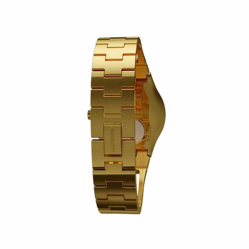 Swatch Irony Unisex Watch Gold Band With Black Dial Stainless Steel ...