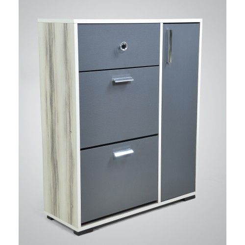 Wood & More Small Shoe Cabinet 3 Doors and 1 Locker 80*30 cm White SC-1LC-S W