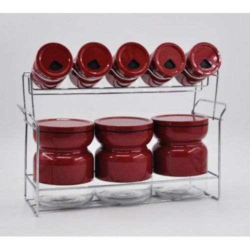 Joseph Spice Set 8 pieces Glass With Stand Red MA-0834