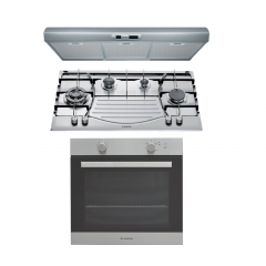 Ariston Built-In Gas Hob 90cm 4 Burners and Gas Oven 60cm With Electric Grill and Hood 90cm 420m³/h PHN 942 T/IX/A