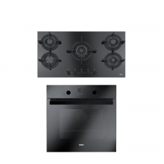 Franke Built-in Electric Oven 60 cm 66 Liter and Gas Hob 5 Burners Cast Iron Crystal CR 86 M BK/F