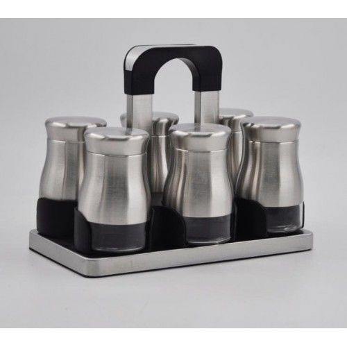 Joseph Spice Set 6 pieces Glass*Stainless With Stand Silver MA-0618