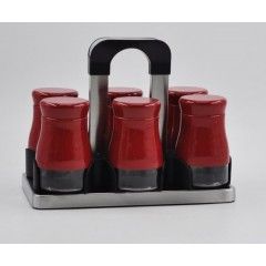 Joseph Spice Set 6 pieces Glass*Stainless With Stand Red MA-0621