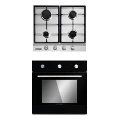 FRESH Built-In Electric Oven 60cm and Gas Built-In Hob 4 Burner 60 cm Cast Iron Stainless F-5964 Bundle