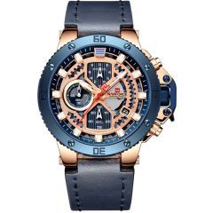 NAVIFORCE Leather Round Analog Watch for Men Chronograph Blue NF 9159 RG-BE-BE