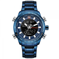 NAVIFORCE Stainless Steel Round Analog Watch for Men Blue NF 9093 BE-BE