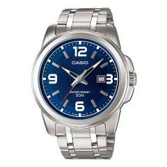 CASIO Stainless Steel Round Watch for Men Analog Blue Dial Water Resistance MTP-1314D-2AVDF