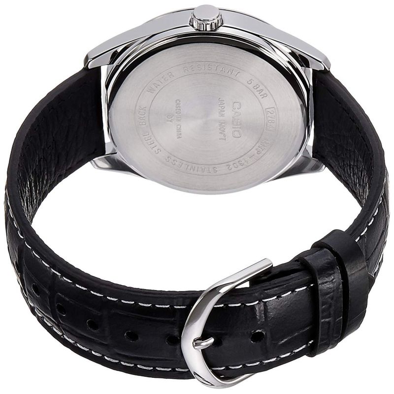 CASIO Leather Round Watch for Men Analog Water Resistance Black MTP ...