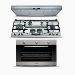 Ariston Built-In Gas Hob 90cm 6 Burners and Oven 90cm 105L and Hood Classic 90 cm 420m³/h PHN 962 TS/IX/A