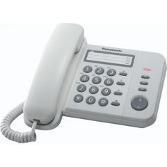 باناسونيك هاتف سلكي مزودة بخاصية اعادة الطلب و التحكم في الصوت لون أبيض KX-TS520W