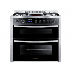 Premium Double Chef Gas Cooker 4 Burners 60*90 Burner Amid Infared Stainless Steel*Black PRM6090SS-1GC-511-IDSP-DV-F