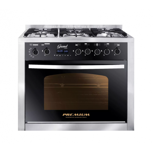 Premium Grand Chef Gas Cooker 5 Burners 60*90 Stainless Steel*Black PRM6090SS-1GC-511-IDSP-GO