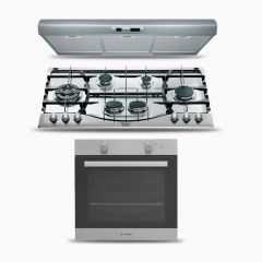 Ariston Built-In Gas Hob 90cm 6 Burners and Gas Oven 60 cm Electric Grill and Hood Classic 90 cm 420m³/h PHN 961 TS/IX/A